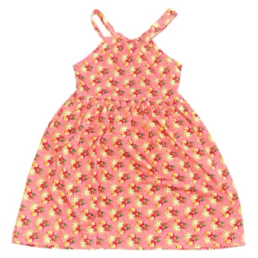 Mayoral Girls Pink Peach Tucan Bird Cotton Summer Dress Size 9 Novelty Print